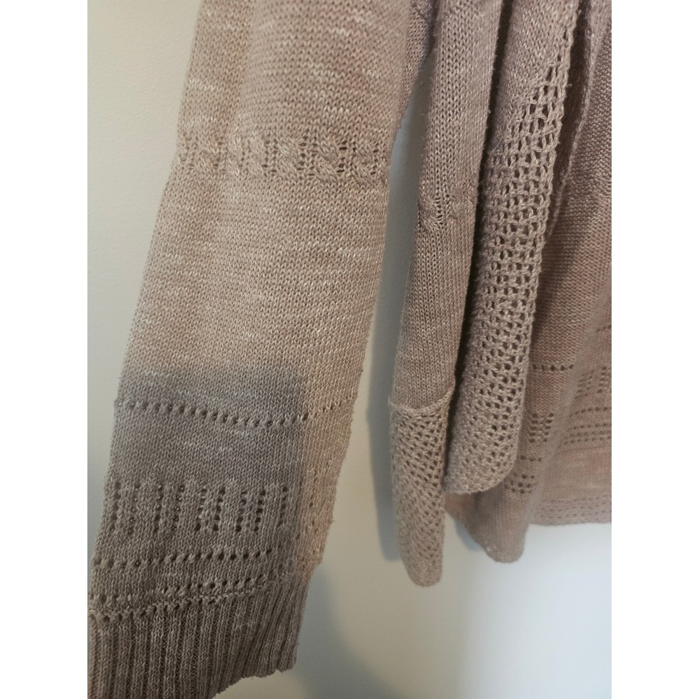 Boho Knox Rose Open Front Cardigan Women XXL Taupe Pointelle Knit Shawl Collar - Picture 6 of 8